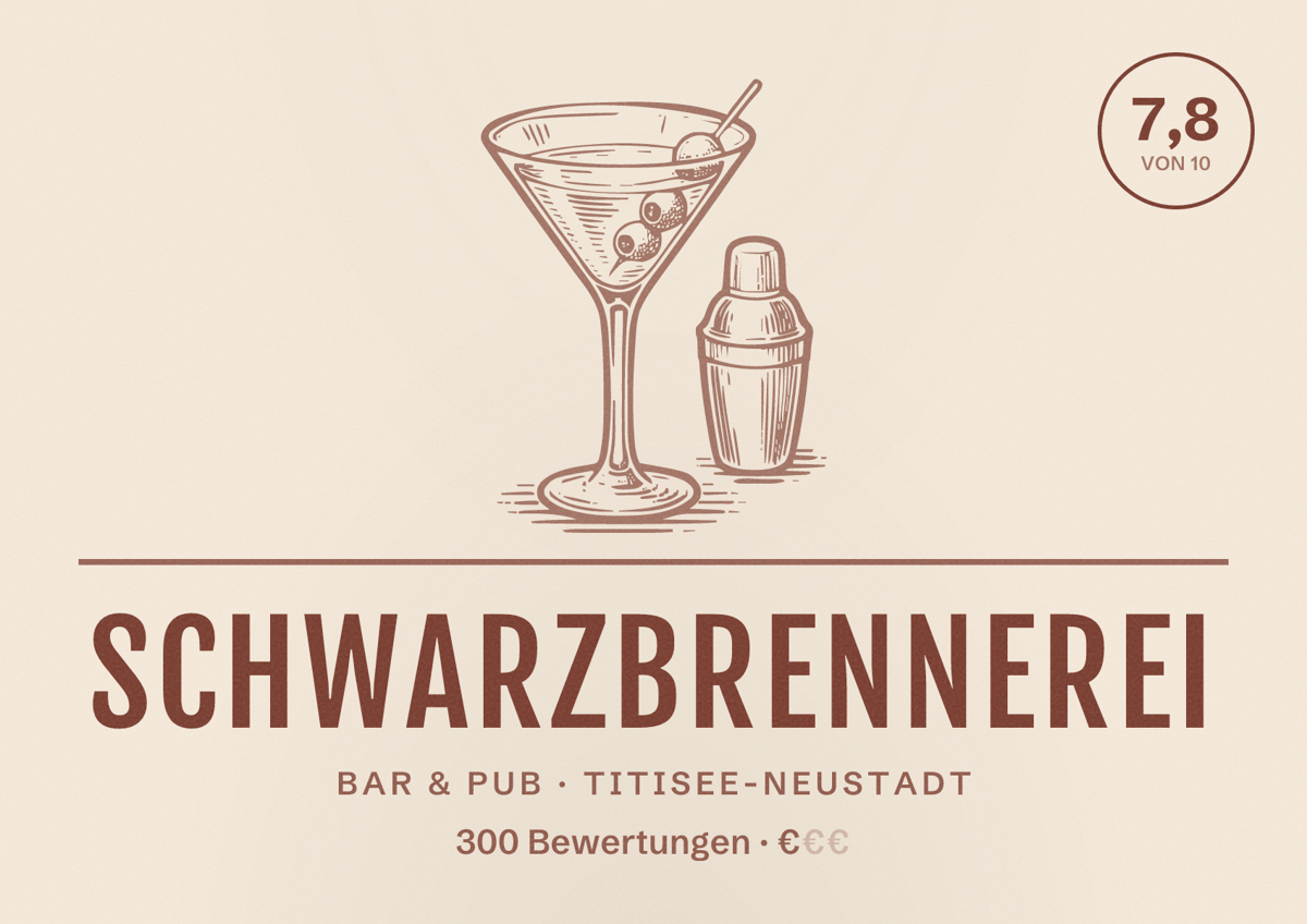 Illustriertes Poster von Schwarzbrennerei, Bar & Pub in Titisee-Neustadt: Bewertung 7,8 von 10 aus 300 Bewertungen, Preisniveau €