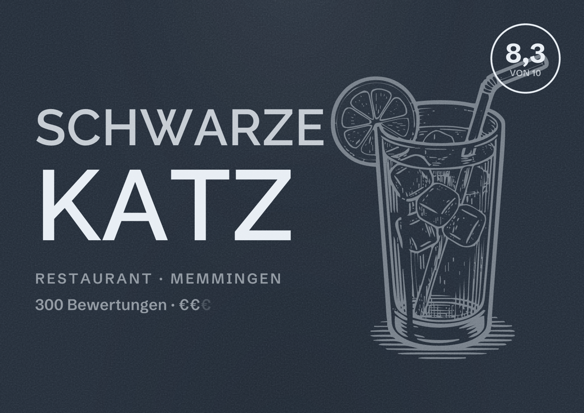 Illustriertes Poster von Schwarze Katz, Restaurant in Memmingen: Bewertung 8,3 von 10 aus 300 Bewertungen, Preisniveau €€