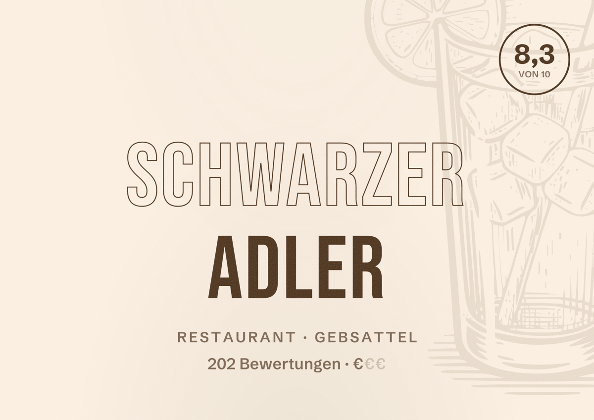 Illustriertes Poster von Schwarzer Adler, Restaurant in Gebsattel: Bewertung 8,3 von 10 aus 202 Bewertungen, Preisniveau €