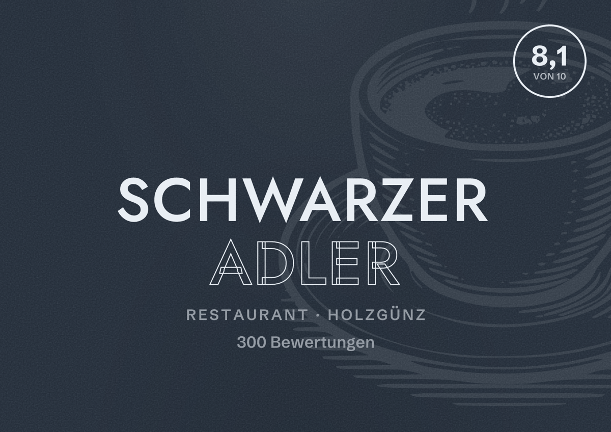 Illustriertes Poster von Schwarzer Adler, Restaurant in Holzgünz: Bewertung 8,1 von 10 aus 300 Bewertungen
