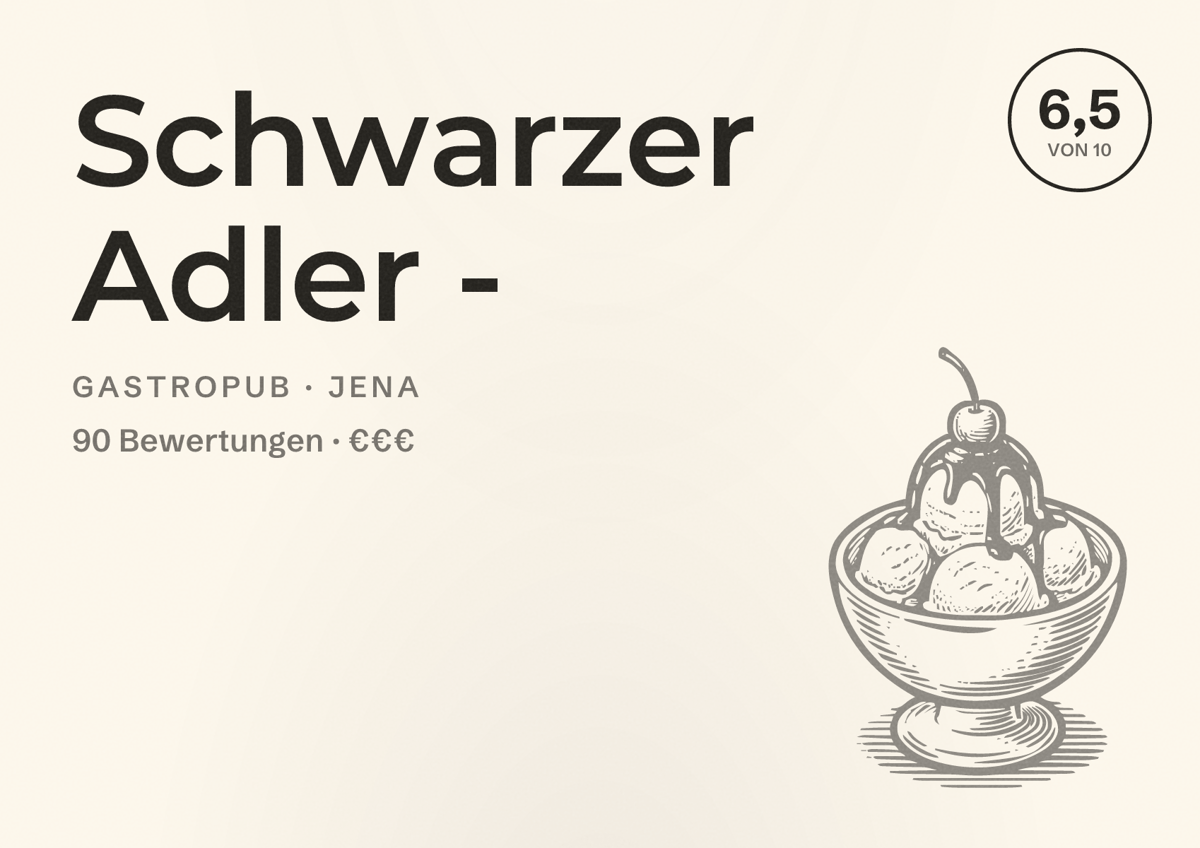 Illustriertes Poster von Schwarzer Adler -, Gastropub in Jena: Bewertung 6,5 von 10 aus 90 Bewertungen, Preisniveau €€€