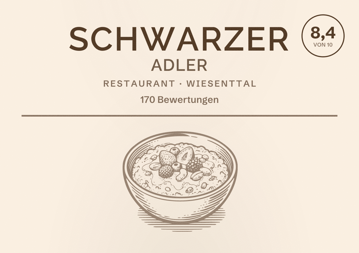 Illustriertes Poster von Schwarzer Adler, Restaurant in Wiesenttal: Bewertung 8,4 von 10 aus 170 Bewertungen