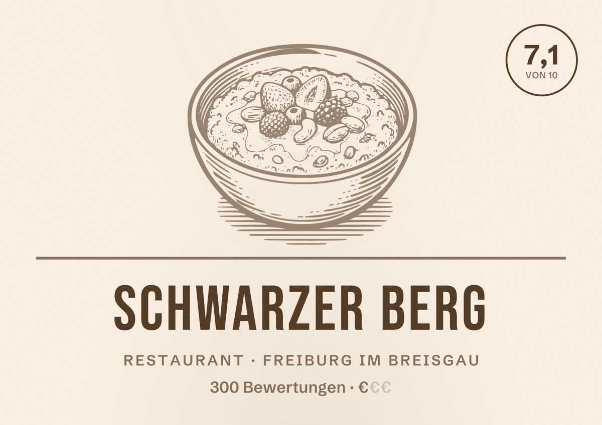 Illustriertes Poster von Schwarzer Berg, Restaurant in Freiburg im Breisgau: Bewertung 7,1 von 10 aus 300 Bewertungen, Preisniveau €