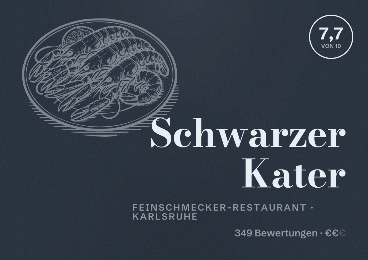 Illustriertes Poster von Schwarzer Kater, Feinschmecker-Restaurant in Karlsruhe: Bewertung 7,7 von 10 aus 349 Bewertungen, Preisniveau €€