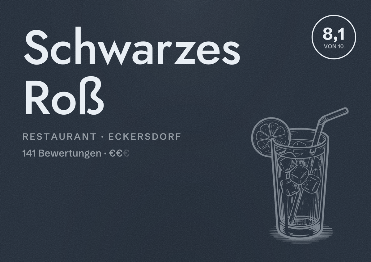 Illustriertes Poster von Schwarzes Roß, Restaurant in Eckersdorf: Bewertung 8,1 von 10 aus 141 Bewertungen, Preisniveau €€