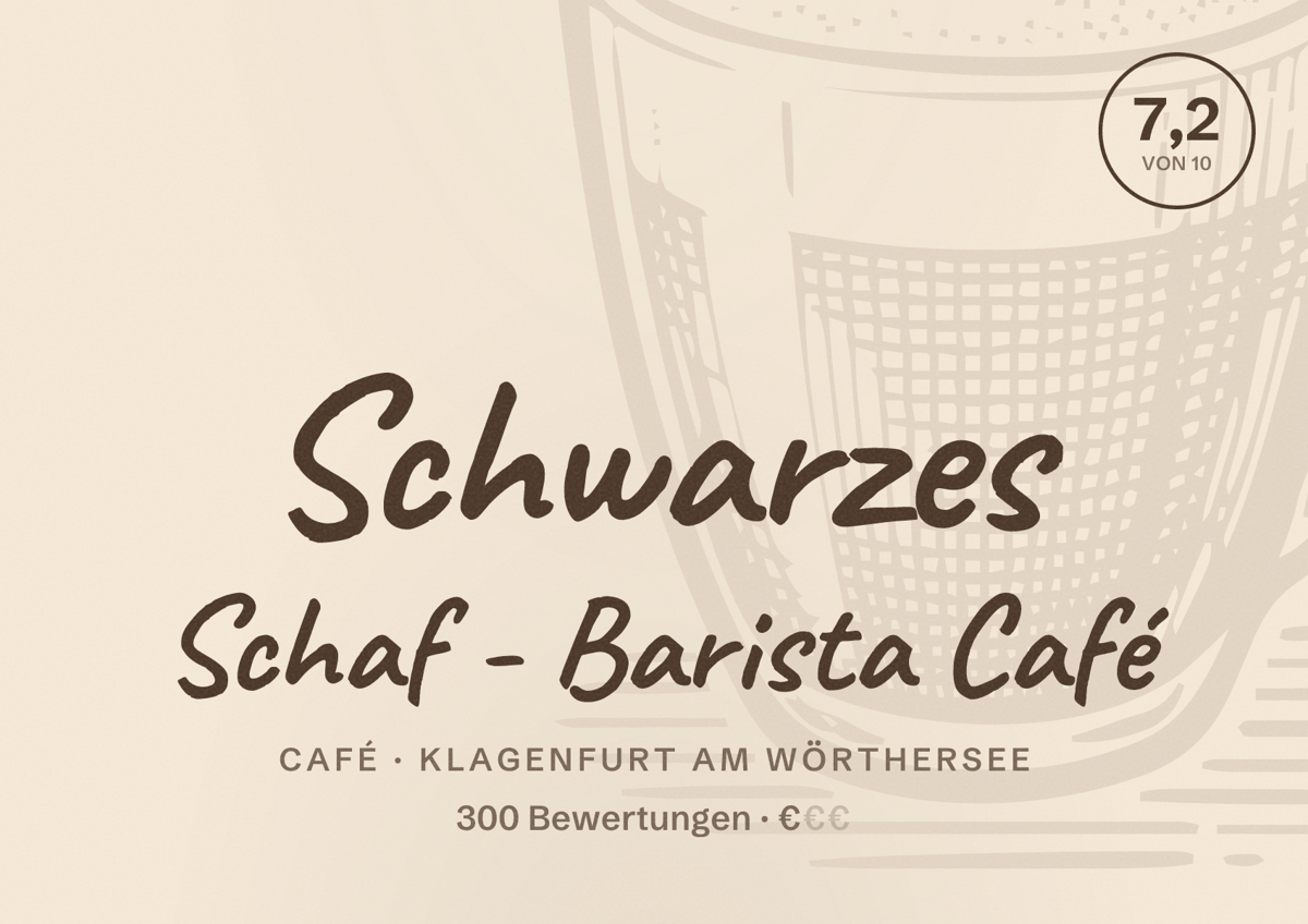 Illustriertes Poster von Schwarzes Schaf - Barista Café, Café in Klagenfurt am Wörthersee: Bewertung 7,2 von 10 aus 300 Bewertungen, Preisniveau €