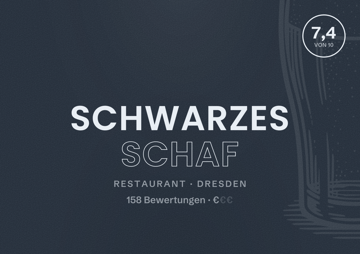 Illustriertes Poster von Schwarzes Schaf, Restaurant in Dresden: Bewertung 7,4 von 10 aus 158 Bewertungen, Preisniveau €