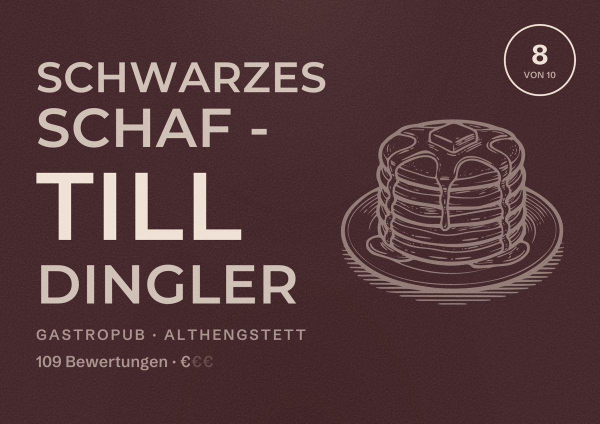 Illustriertes Poster von Schwarzes Schaf - Till Dingler, Gastropub in Althengstett: Bewertung 8 von 10 aus 109 Bewertungen, Preisniveau €