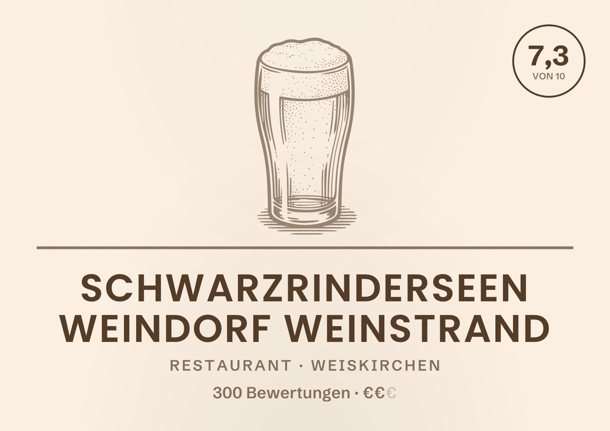 Illustriertes Poster von Schwarzrinderseen Weindorf Weinstrand, Restaurant in Weiskirchen: Bewertung 7,3 von 10 aus 300 Bewertungen, Preisniveau €€