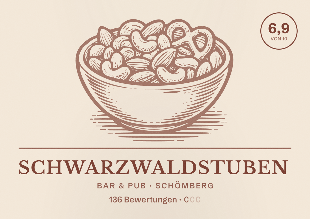 Illustriertes Poster von Schwarzwaldstuben, Bar & Pub in Schömberg: Bewertung 6,9 von 10 aus 136 Bewertungen, Preisniveau €