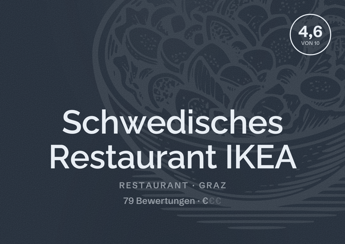 Illustriertes Poster von Schwedisches Restaurant IKEA, Restaurant in Graz: Bewertung 4,6 von 10 aus 79 Bewertungen, Preisniveau €