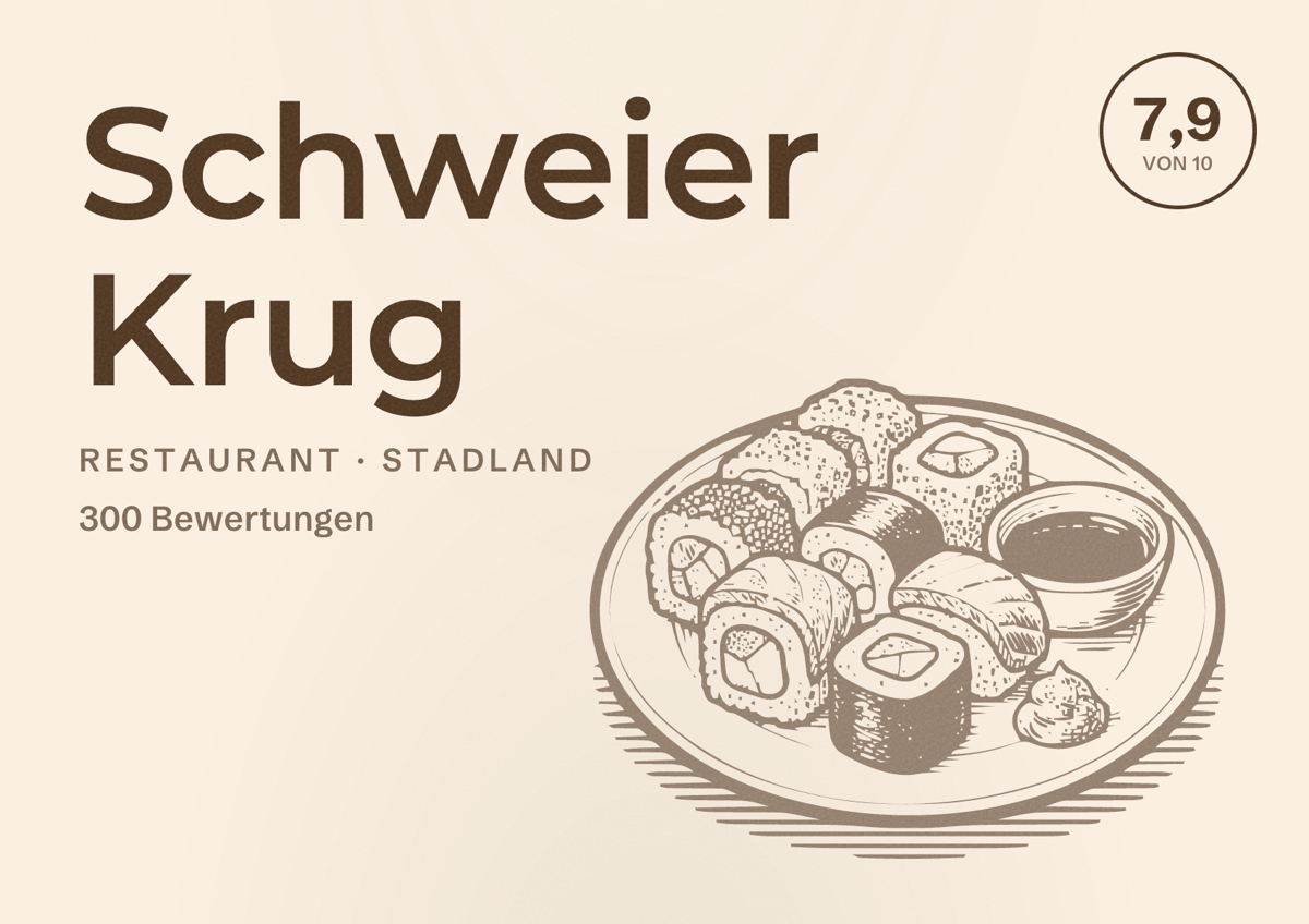 Illustriertes Poster von Schweier Krug, Restaurant in Stadland: Bewertung 7,9 von 10 aus 300 Bewertungen
