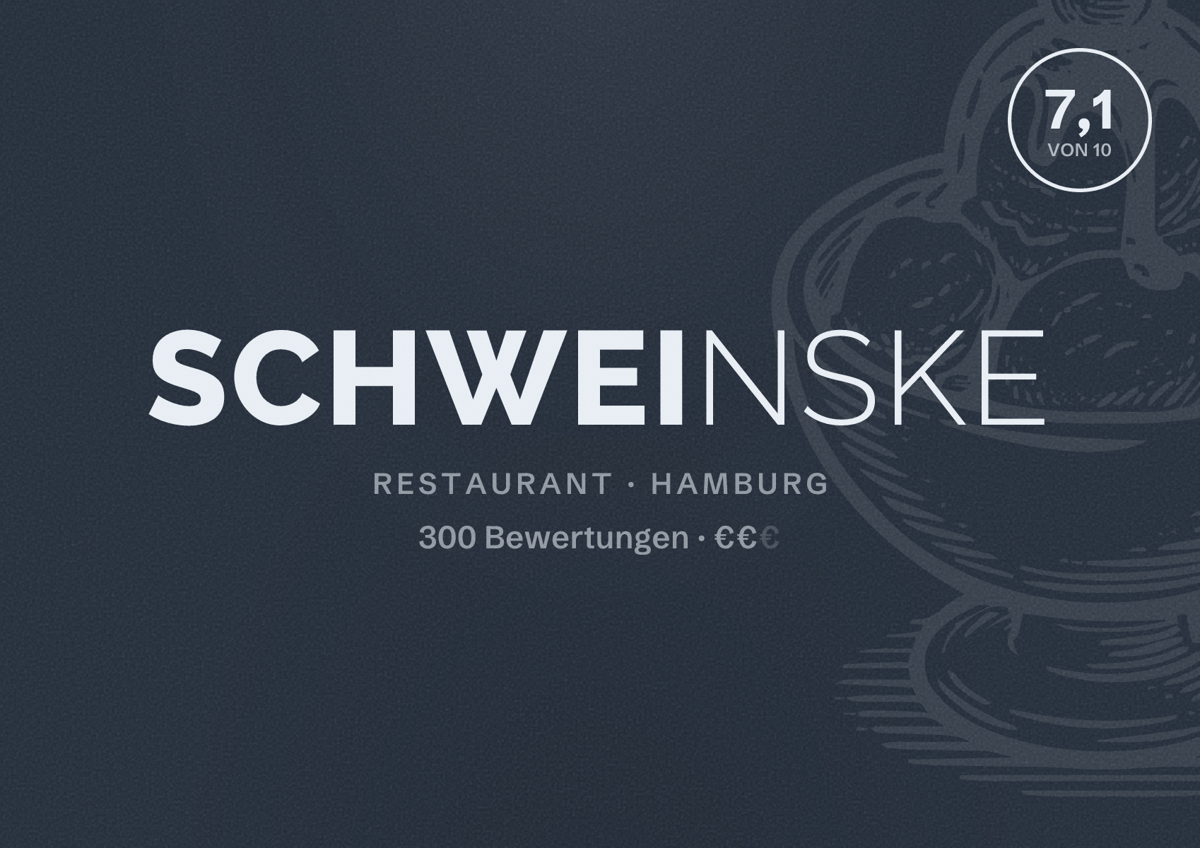 Illustriertes Poster von Schweinske, Restaurant in Hamburg: Bewertung 7,1 von 10 aus 300 Bewertungen, Preisniveau €€