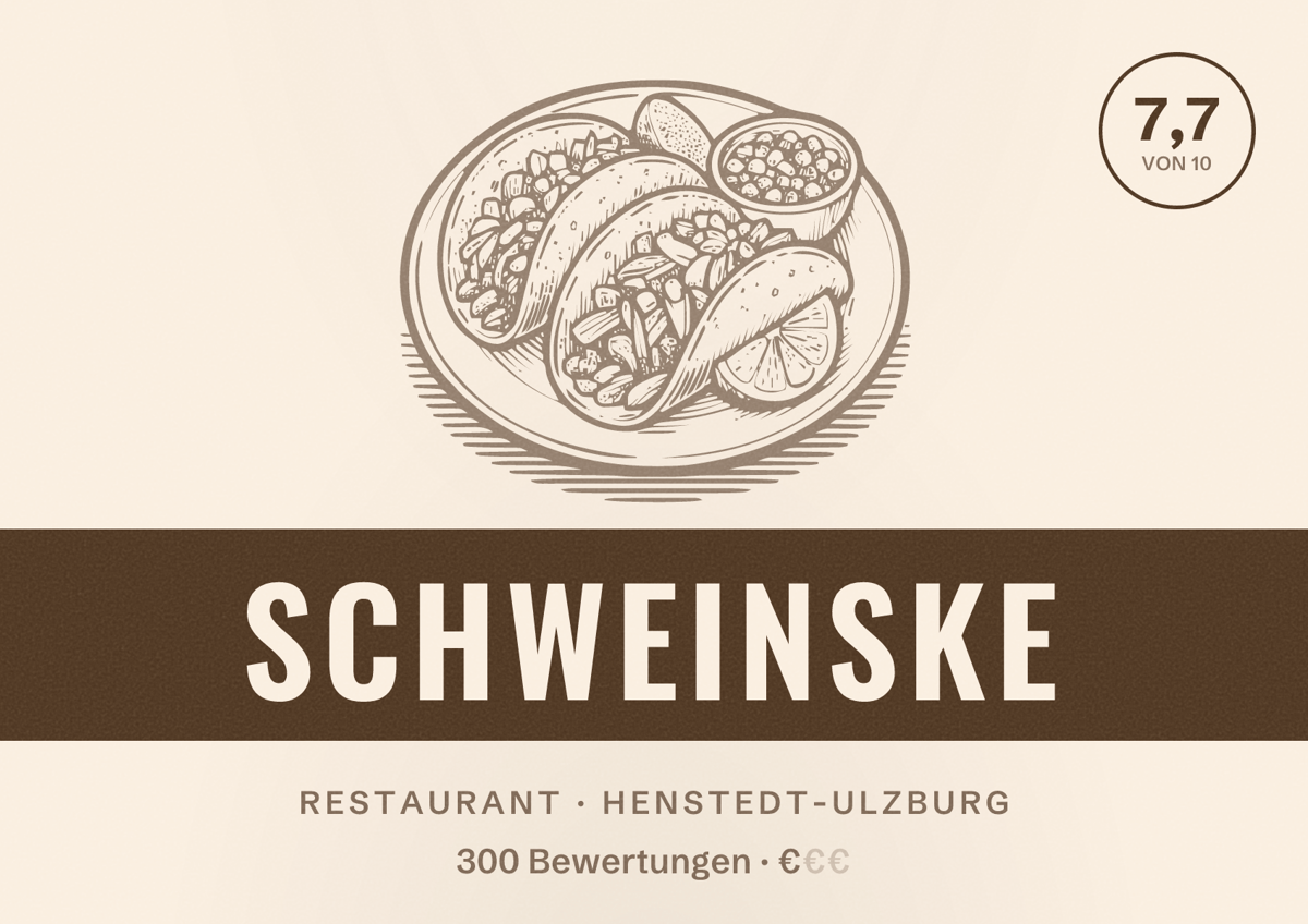 Illustriertes Poster von Schweinske, Restaurant in Henstedt-Ulzburg: Bewertung 7,7 von 10 aus 300 Bewertungen, Preisniveau €