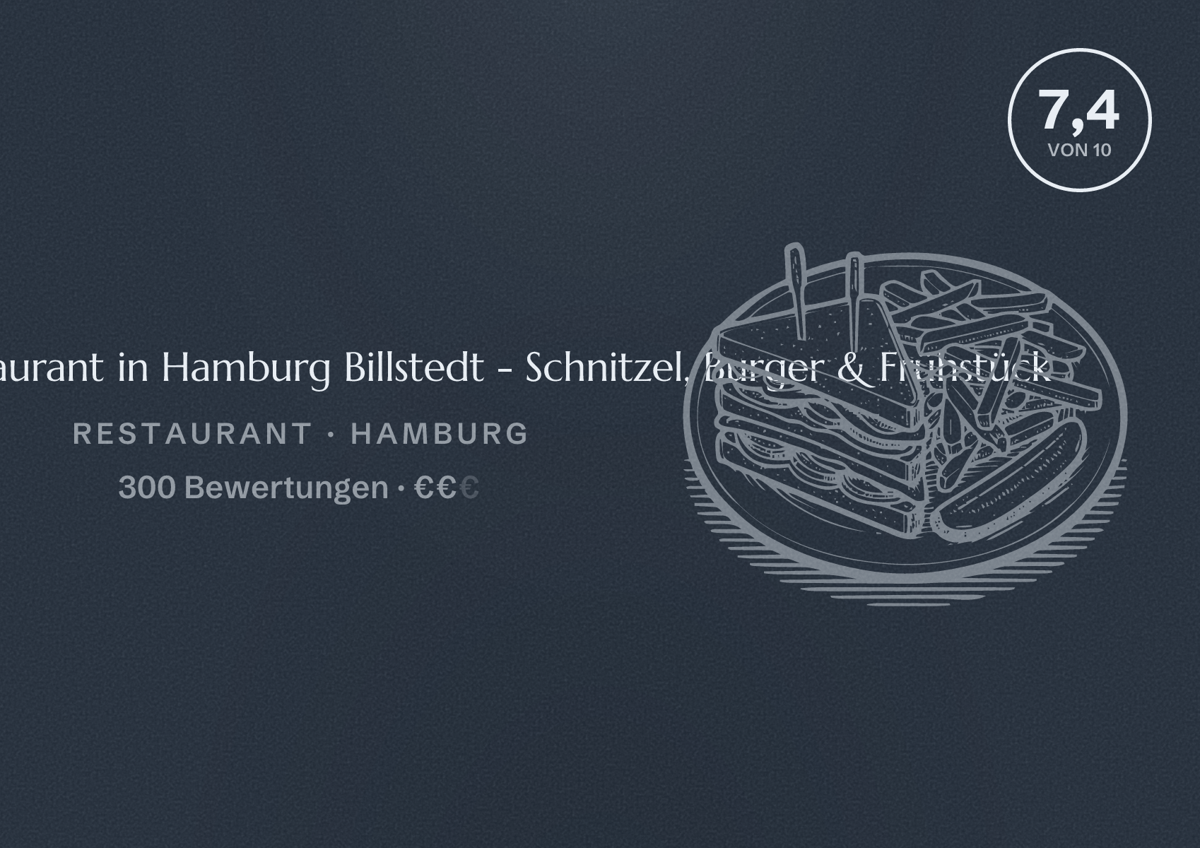 Illustriertes Poster von Schweinske Restaurant in Hamburg Billstedt - Schnitzel, Burger & Frühstück, Restaurant in Hamburg: Bewertung 7,4 von 10 aus 300 Bewertungen, Preisniveau €€