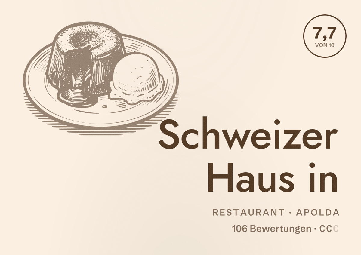 Illustriertes Poster von Schweizer Haus in, Restaurant in Apolda: Bewertung 7,7 von 10 aus 106 Bewertungen, Preisniveau €€