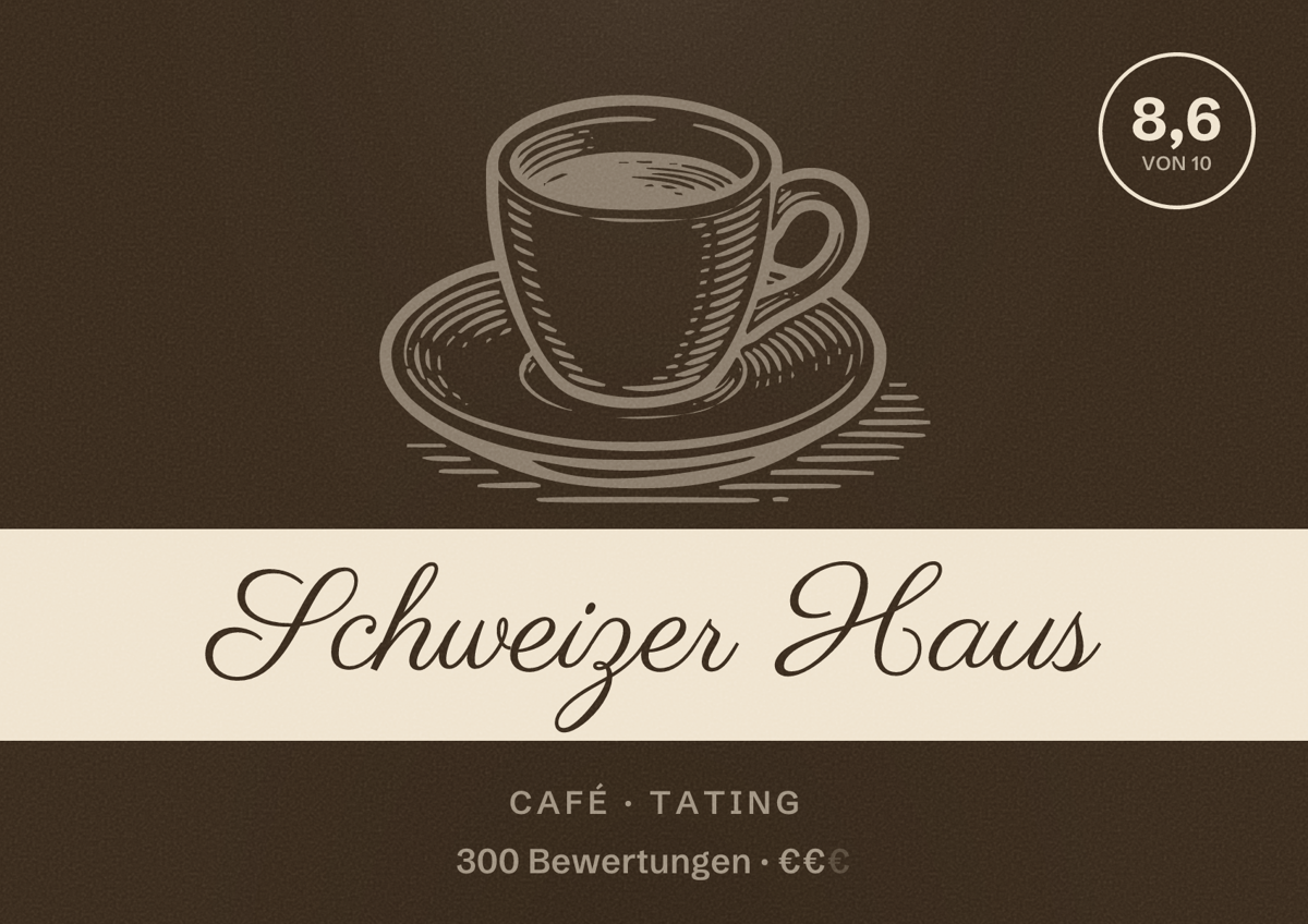 Illustriertes Poster von Schweizer Haus, Café in Tating: Bewertung 8,6 von 10 aus 300 Bewertungen, Preisniveau €€
