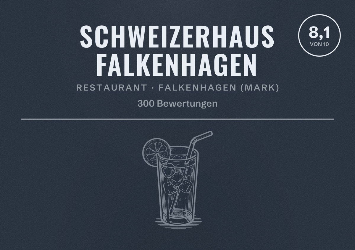 Illustriertes Poster von Schweizerhaus Falkenhagen, Restaurant in Falkenhagen (Mark): Bewertung 8,1 von 10 aus 300 Bewertungen
