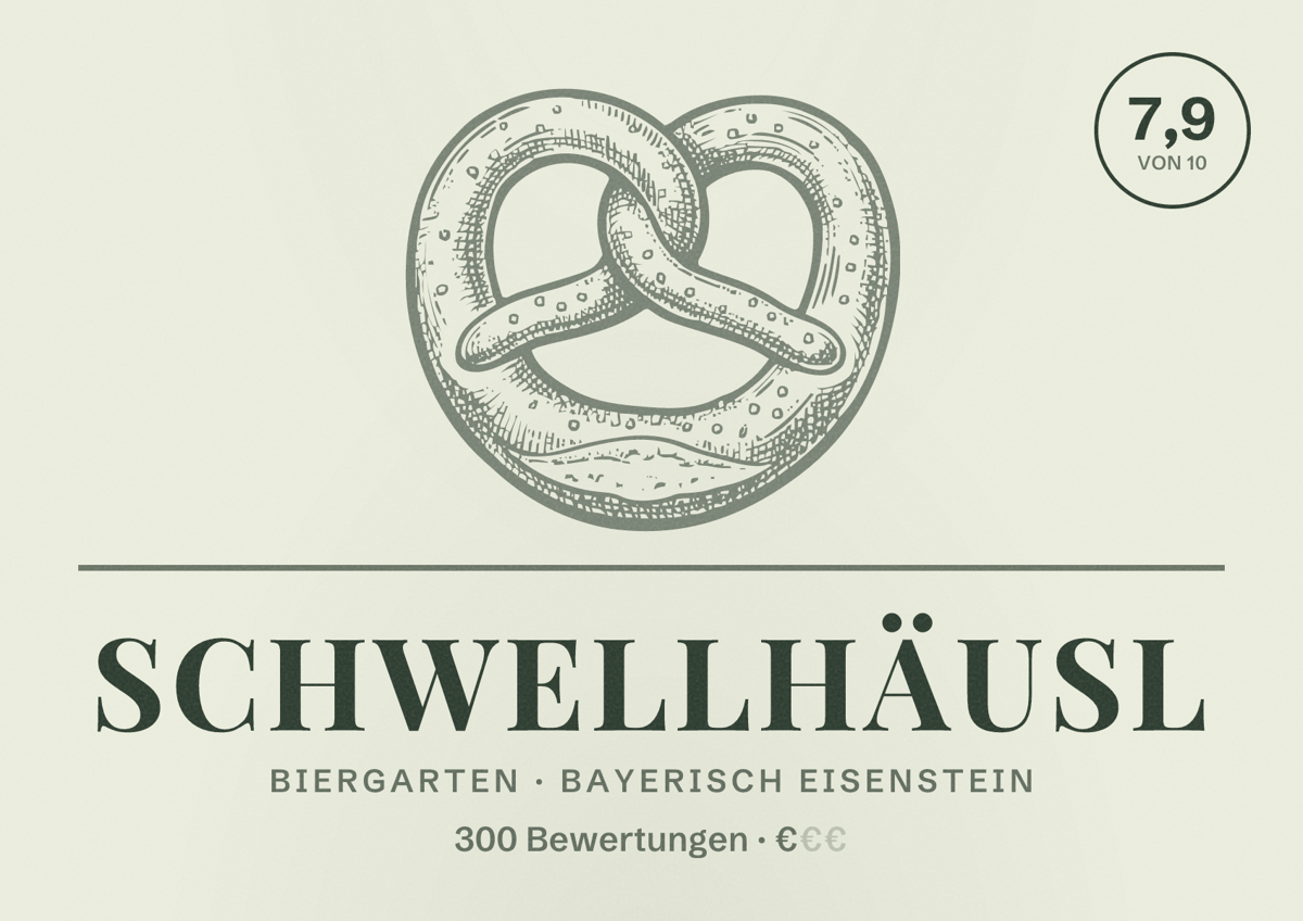 Illustriertes Poster von Schwellhäusl, Biergarten in Bayerisch Eisenstein: Bewertung 7,9 von 10 aus 300 Bewertungen, Preisniveau €