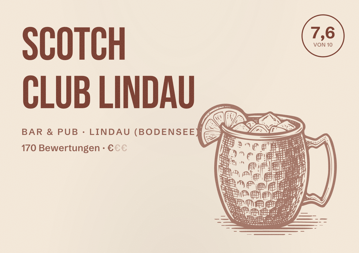 Illustriertes Poster von Scotch Club Lindau, Bar & Pub in Lindau (Bodensee): Bewertung 7,6 von 10 aus 170 Bewertungen, Preisniveau €