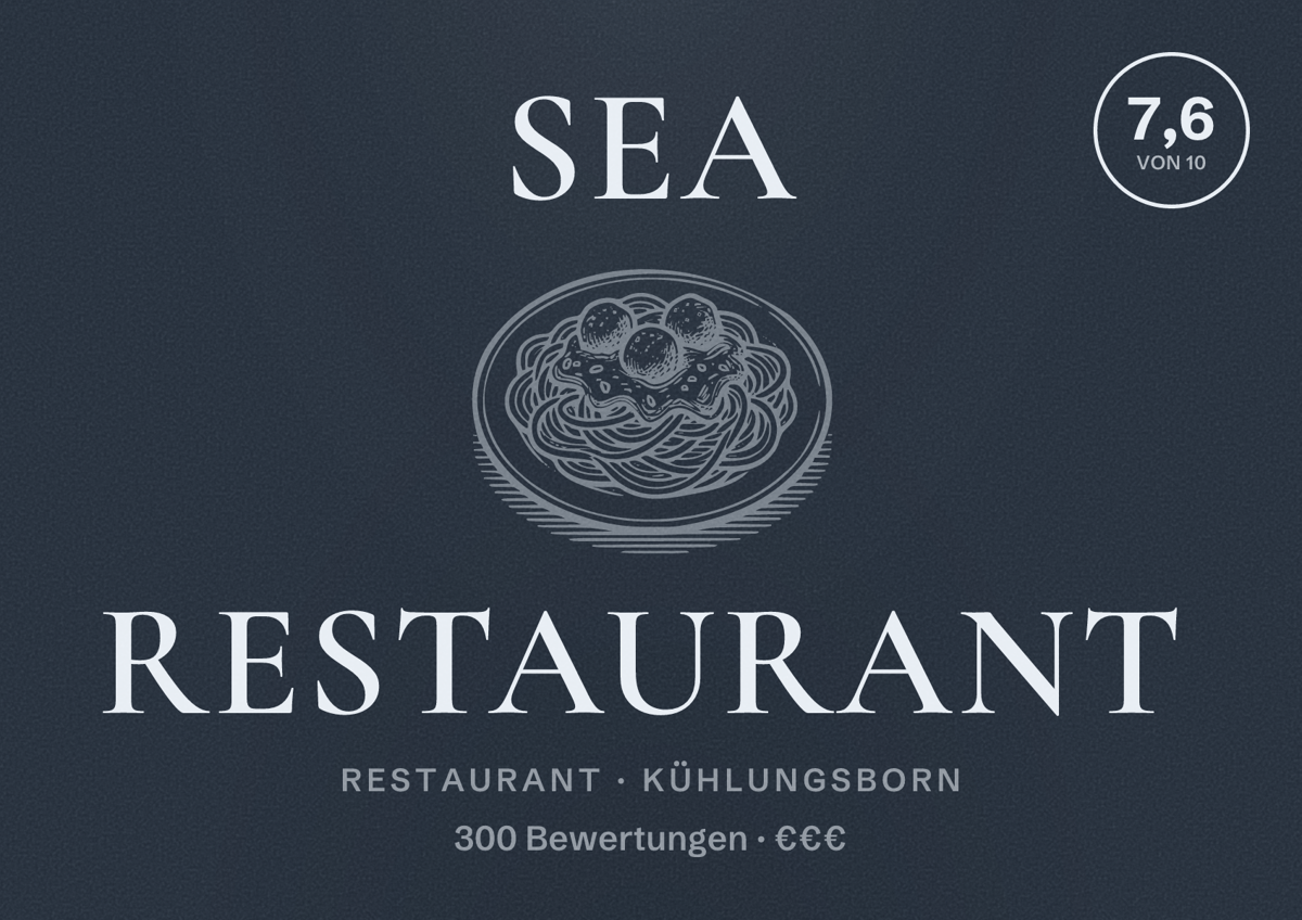 Illustriertes Poster von Sea Restaurant, Restaurant in Kühlungsborn: Bewertung 7,6 von 10 aus 300 Bewertungen, Preisniveau €€€
