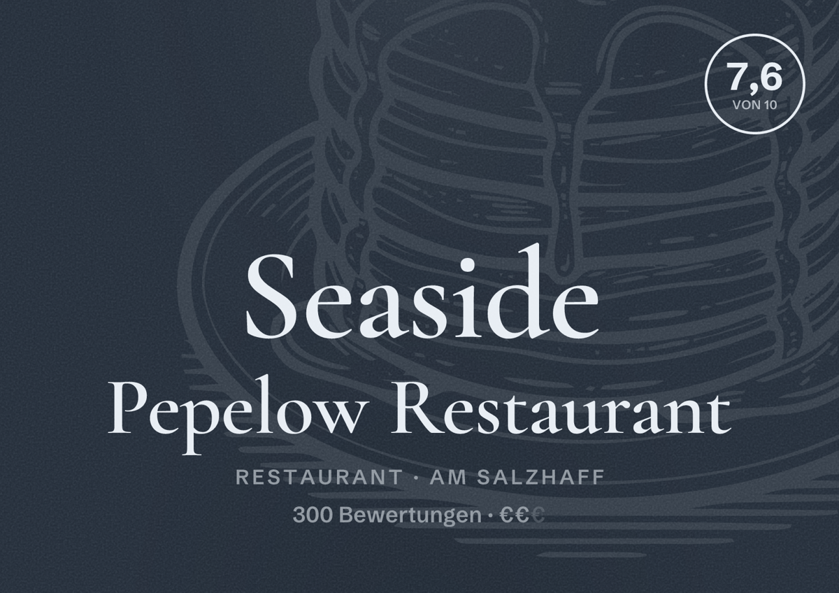Illustriertes Poster von Seaside Pepelow Restaurant, Restaurant in Am Salzhaff: Bewertung 7,6 von 10 aus 300 Bewertungen, Preisniveau €€