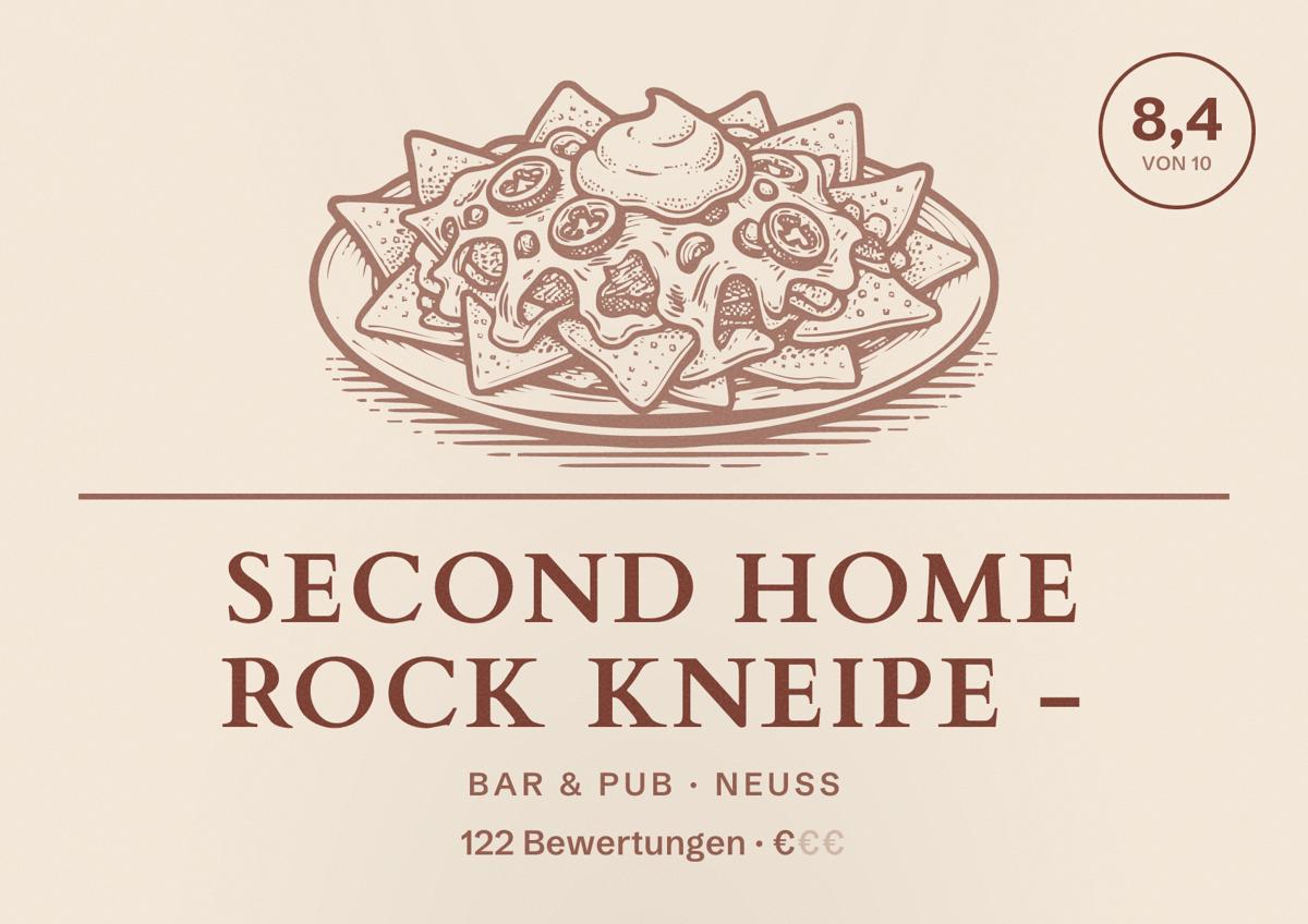 Illustriertes Poster von Second Home Rock Kneipe -, Bar & Pub in Neuss: Bewertung 8,4 von 10 aus 122 Bewertungen, Preisniveau €
