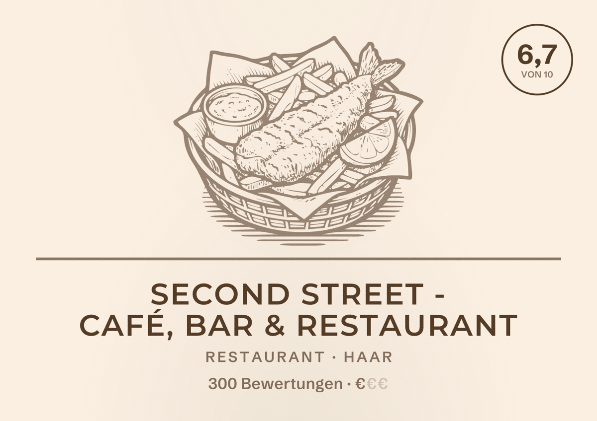 Illustriertes Poster von Second Street - Café, Bar & Restaurant, Restaurant in Haar: Bewertung 6,7 von 10 aus 300 Bewertungen, Preisniveau €