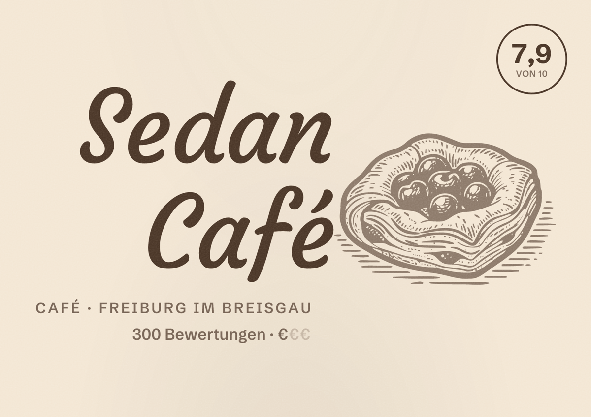 Illustriertes Poster von Sedan Café, Café in Freiburg im Breisgau: Bewertung 7,9 von 10 aus 300 Bewertungen, Preisniveau €