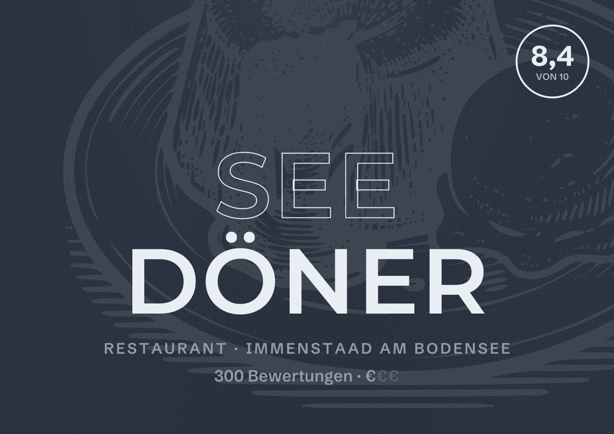 Illustriertes Poster von See Döner, Restaurant in Immenstaad am Bodensee: Bewertung 8,4 von 10 aus 300 Bewertungen, Preisniveau €