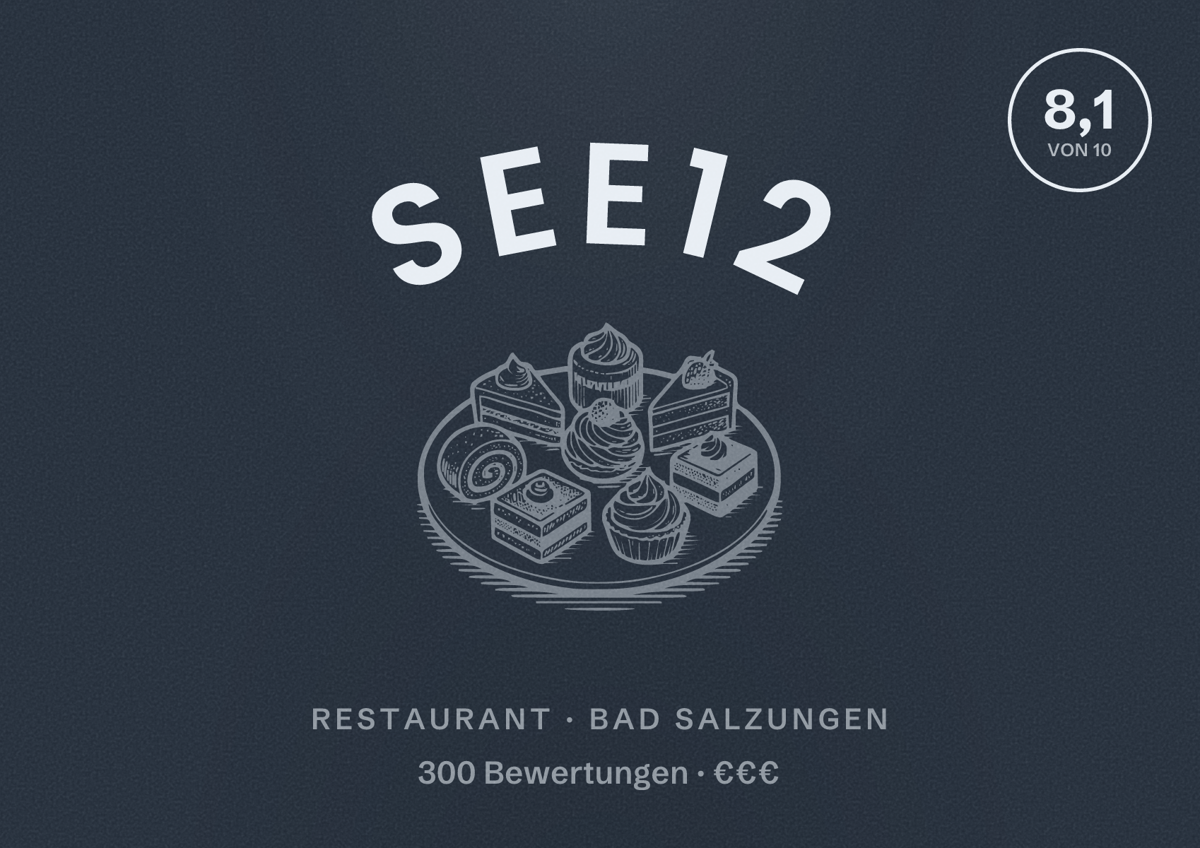Illustriertes Poster von SEE12, Restaurant in Bad Salzungen: Bewertung 8,1 von 10 aus 300 Bewertungen, Preisniveau €€€