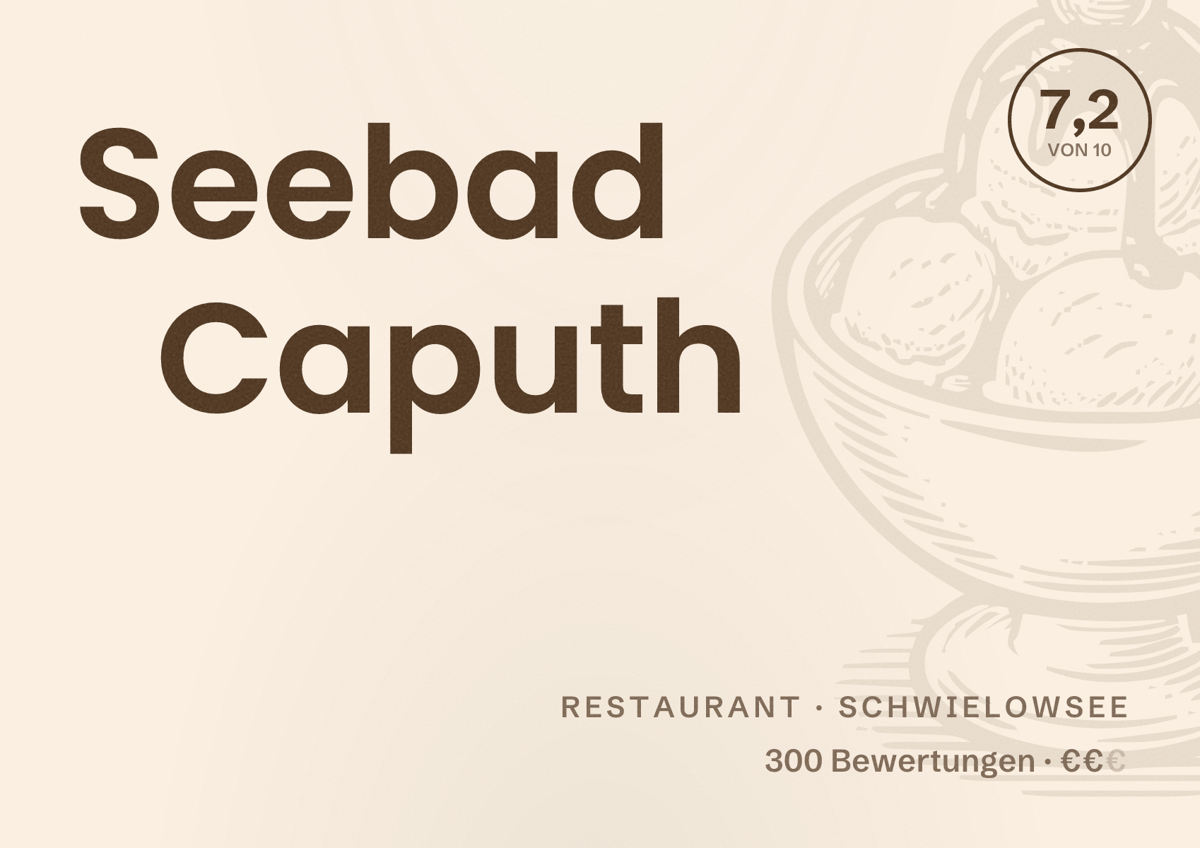 Illustriertes Poster von Seebad Caputh, Restaurant in Schwielowsee: Bewertung 7,2 von 10 aus 300 Bewertungen, Preisniveau €€