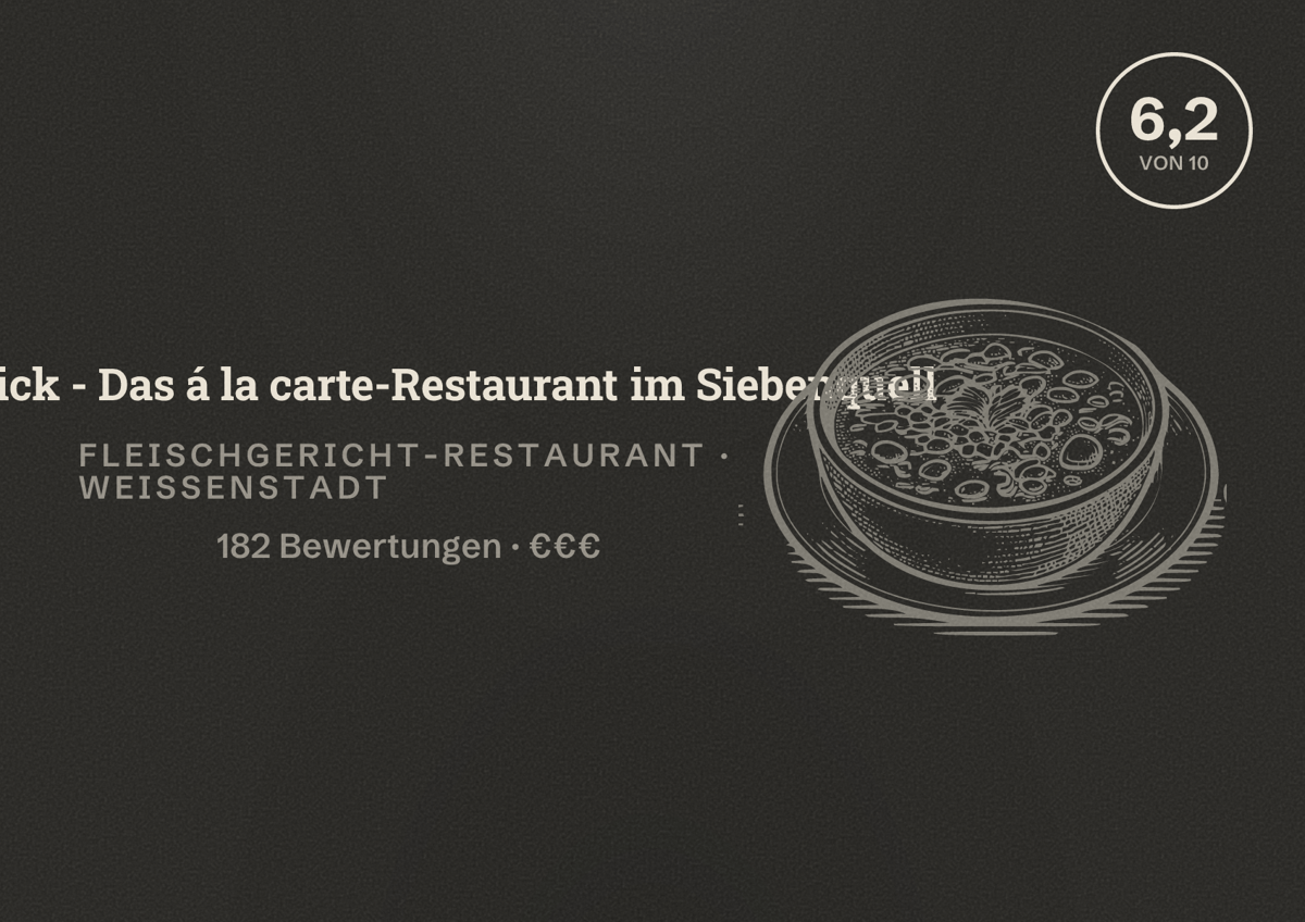 Illustriertes Poster von SeeBlick - Das á la carte-Restaurant im Siebenquell, Fleischgericht-Restaurant in Weißenstadt: Bewertung 6,2 von 10 aus 182 Bewertungen, Preisniveau €€€