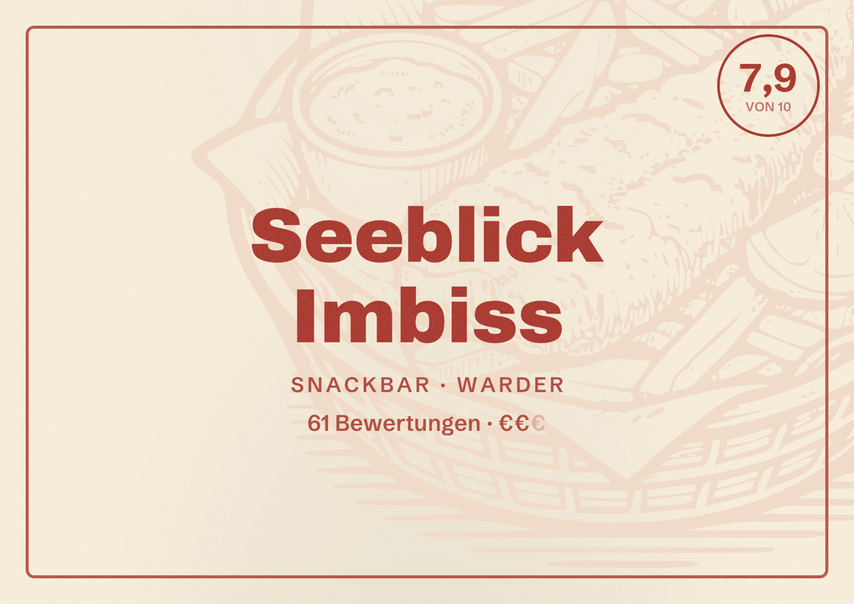 Illustriertes Poster von Seeblick Imbiss, Snackbar in Warder: Bewertung 7,9 von 10 aus 61 Bewertungen, Preisniveau €€