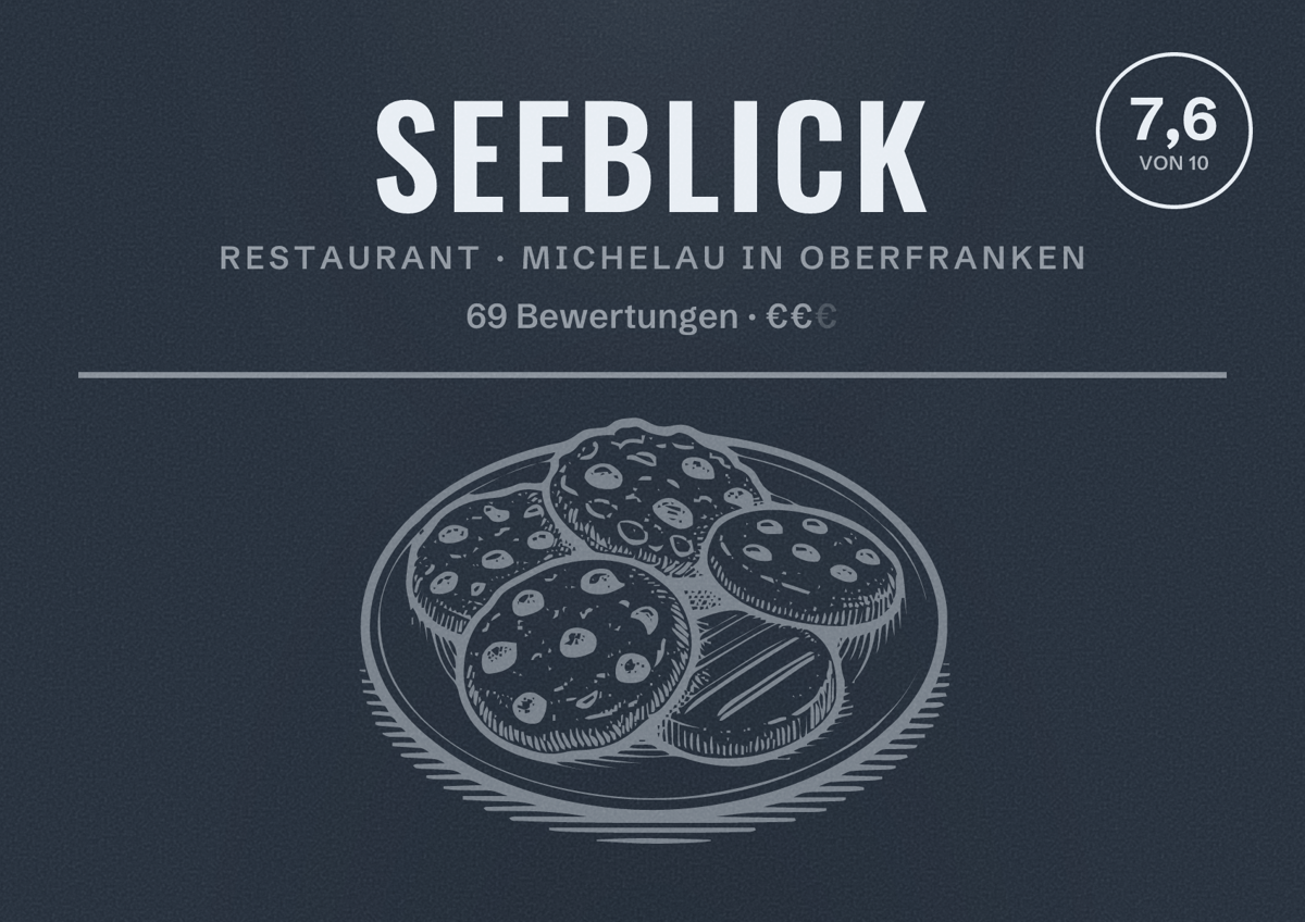 Illustriertes Poster von Seeblick, Restaurant in Michelau in Oberfranken: Bewertung 7,6 von 10 aus 69 Bewertungen, Preisniveau €€