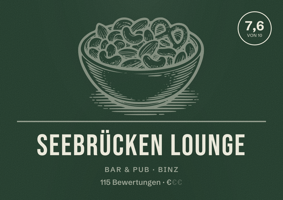 Illustriertes Poster von Seebrücken Lounge, Bar & Pub in Binz: Bewertung 7,6 von 10 aus 115 Bewertungen, Preisniveau €