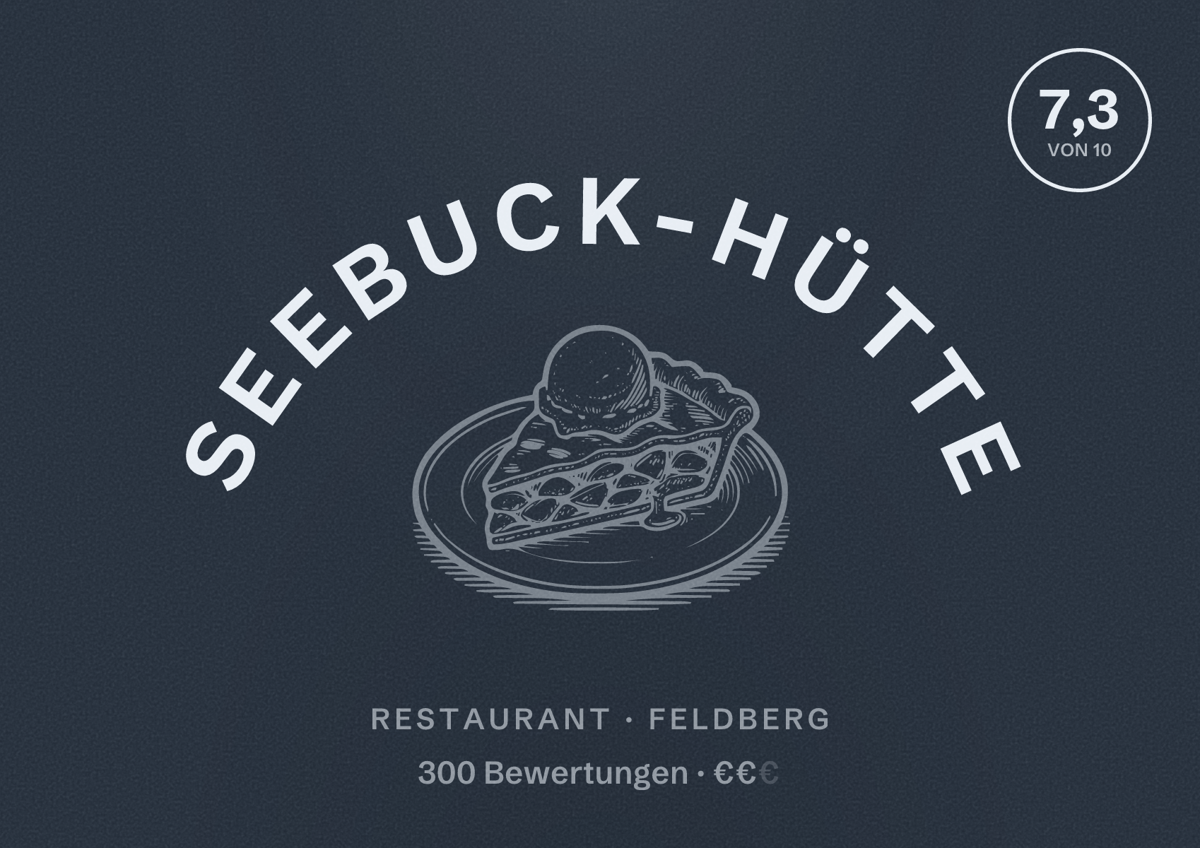 Illustriertes Poster von Seebuck-Hütte, Restaurant in Feldberg: Bewertung 7,3 von 10 aus 300 Bewertungen, Preisniveau €€