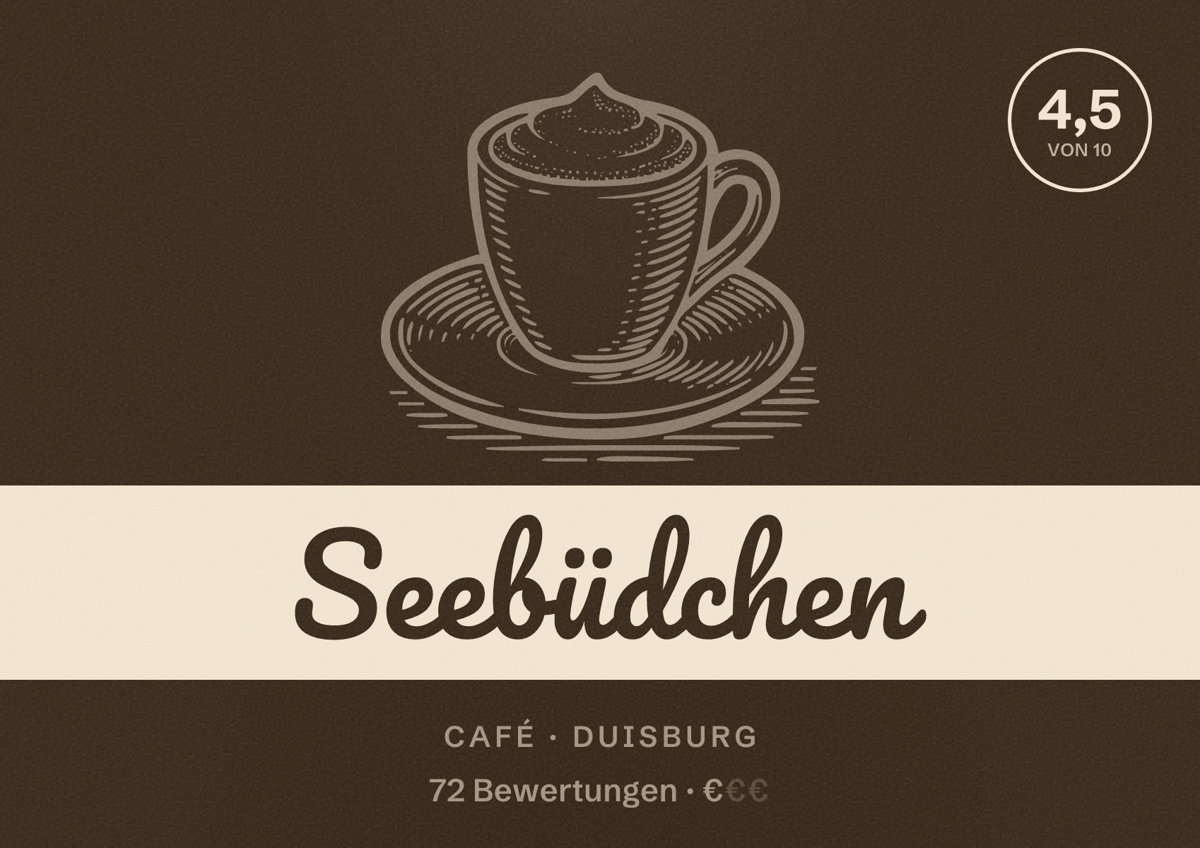 Illustriertes Poster von Seebüdchen, Café in Duisburg: Bewertung 4,5 von 10 aus 72 Bewertungen, Preisniveau €