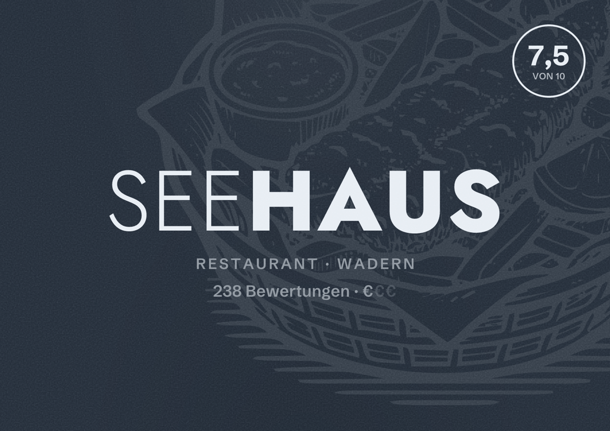 Illustriertes Poster von Seehaus, Restaurant in Wadern: Bewertung 7,5 von 10 aus 238 Bewertungen, Preisniveau €