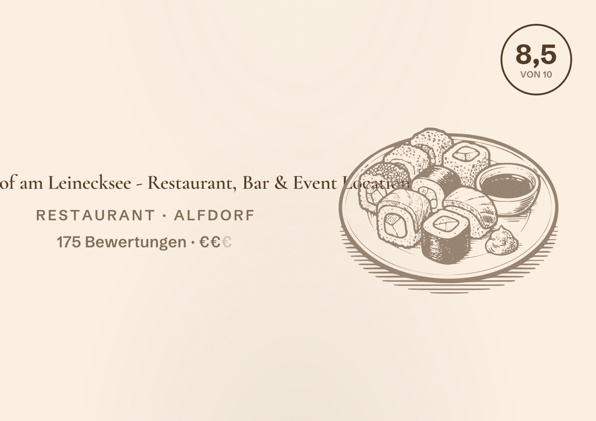 Illustriertes Poster von Seehof am Leinecksee - Restaurant, Bar & Event Location, Restaurant in Alfdorf: Bewertung 8,5 von 10 aus 175 Bewertungen, Preisniveau €€