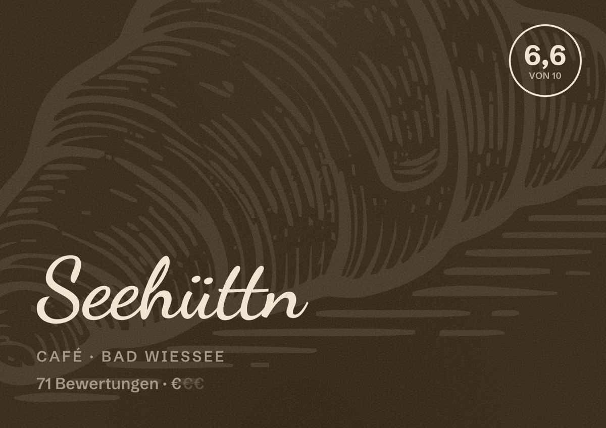 Illustriertes Poster von Seehüttn, Café in Bad Wiessee: Bewertung 6,6 von 10 aus 71 Bewertungen, Preisniveau €
