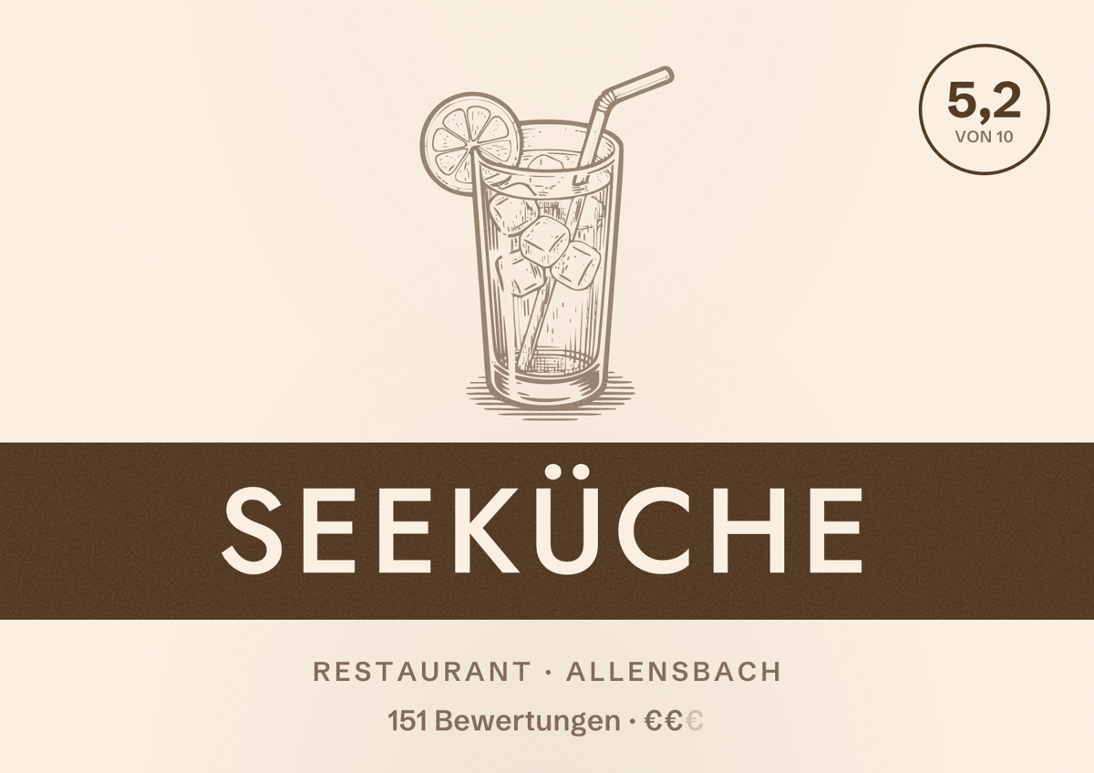 Illustriertes Poster von Seeküche, Restaurant in Allensbach: Bewertung 5,2 von 10 aus 151 Bewertungen, Preisniveau €€