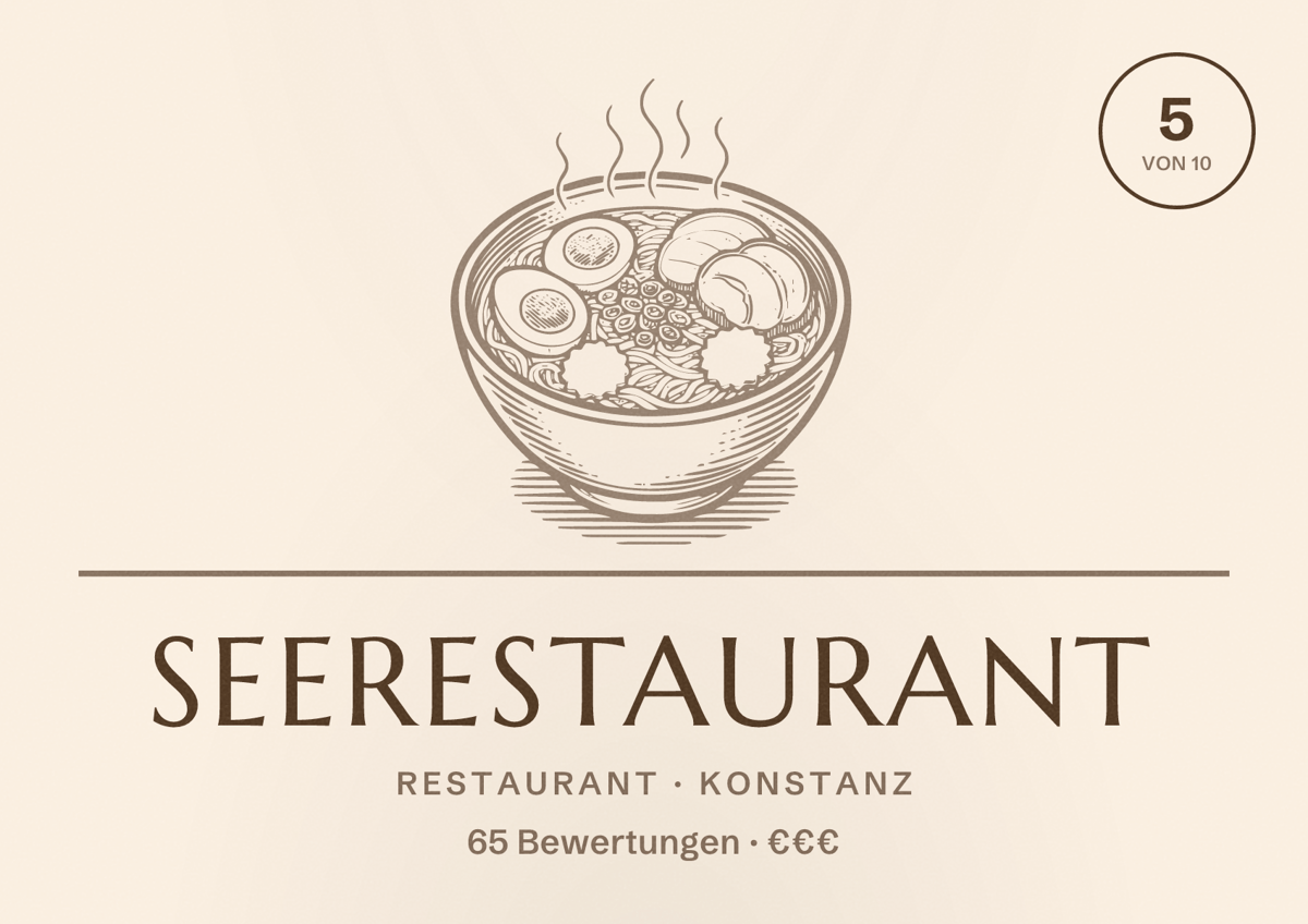 Illustriertes Poster von Seerestaurant, Restaurant in Konstanz: Bewertung 5 von 10 aus 65 Bewertungen, Preisniveau €€€