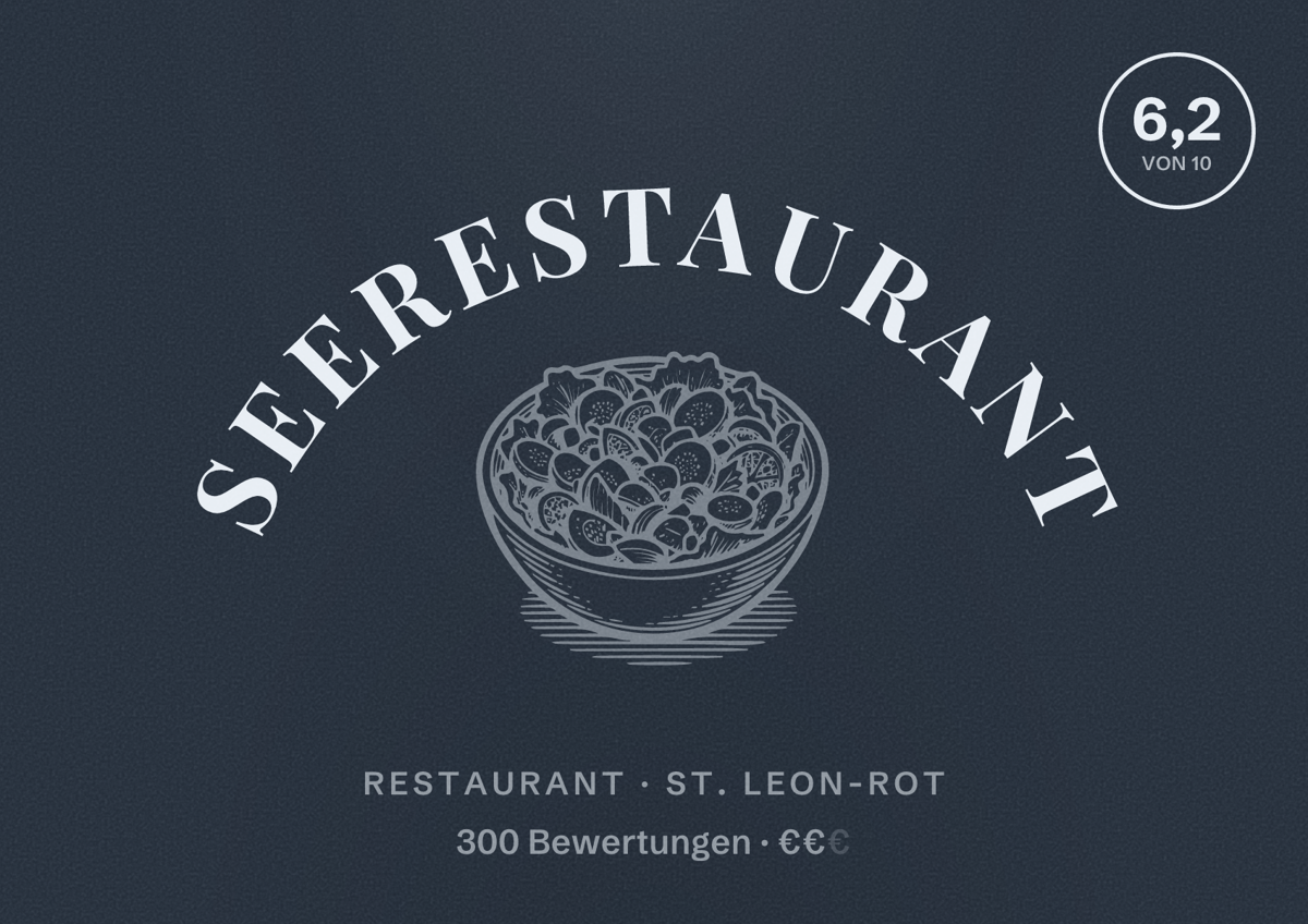 Illustriertes Poster von Seerestaurant, Restaurant in St. Leon-Rot: Bewertung 6,2 von 10 aus 300 Bewertungen, Preisniveau €€