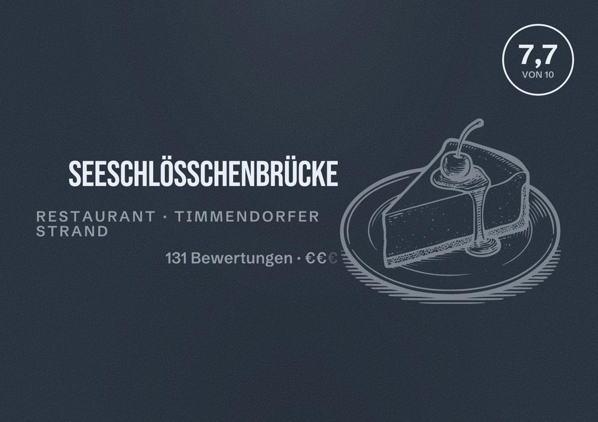 Illustriertes Poster von Seeschlösschenbrücke, Restaurant in Timmendorfer Strand: Bewertung 7,7 von 10 aus 131 Bewertungen, Preisniveau €€