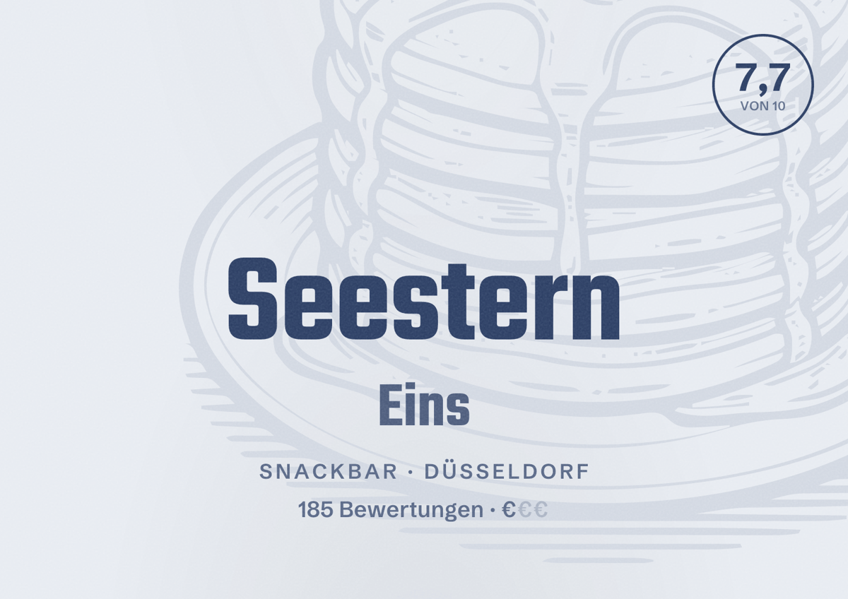 Illustriertes Poster von Seestern Eins, Snackbar in Düsseldorf: Bewertung 7,7 von 10 aus 185 Bewertungen, Preisniveau €