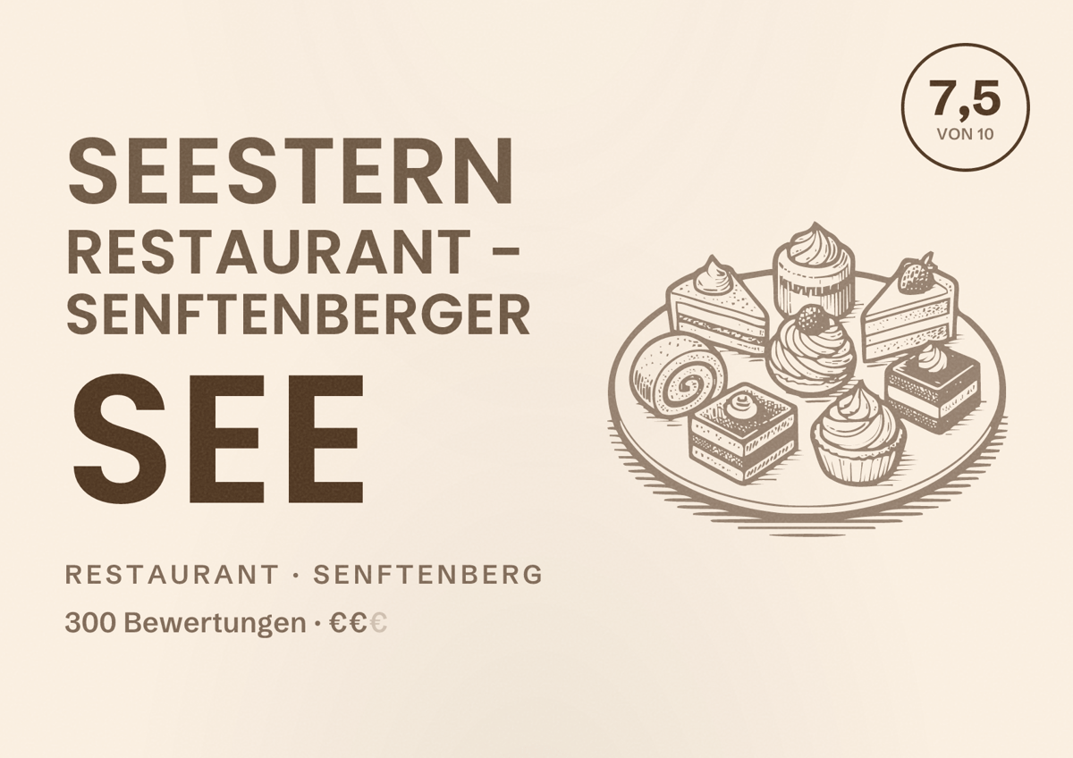 Illustriertes Poster von Seestern Restaurant - Senftenberger See, Restaurant in Senftenberg: Bewertung 7,5 von 10 aus 300 Bewertungen, Preisniveau €€