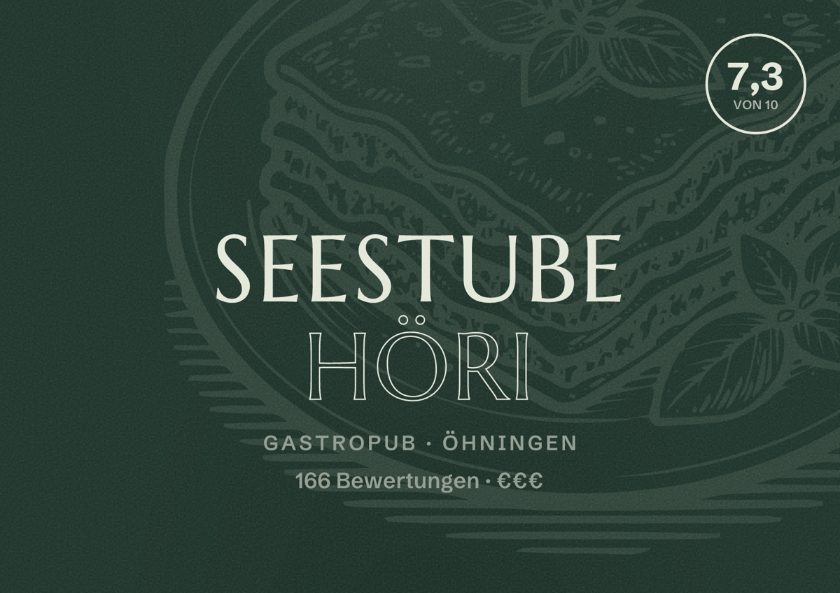 Illustriertes Poster von Seestube Höri, Gastropub in Öhningen: Bewertung 7,3 von 10 aus 166 Bewertungen, Preisniveau €€€