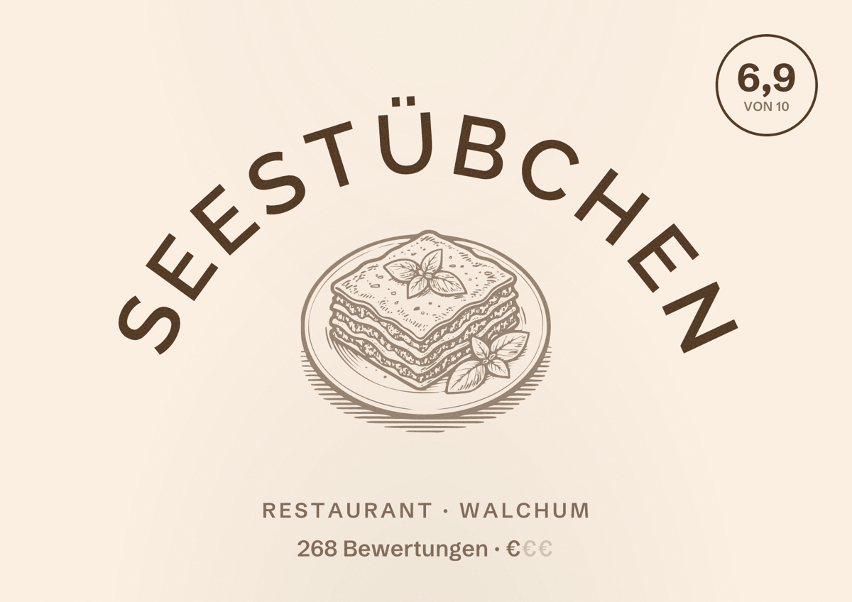 Illustriertes Poster von Seestübchen, Restaurant in Walchum: Bewertung 6,9 von 10 aus 268 Bewertungen, Preisniveau €