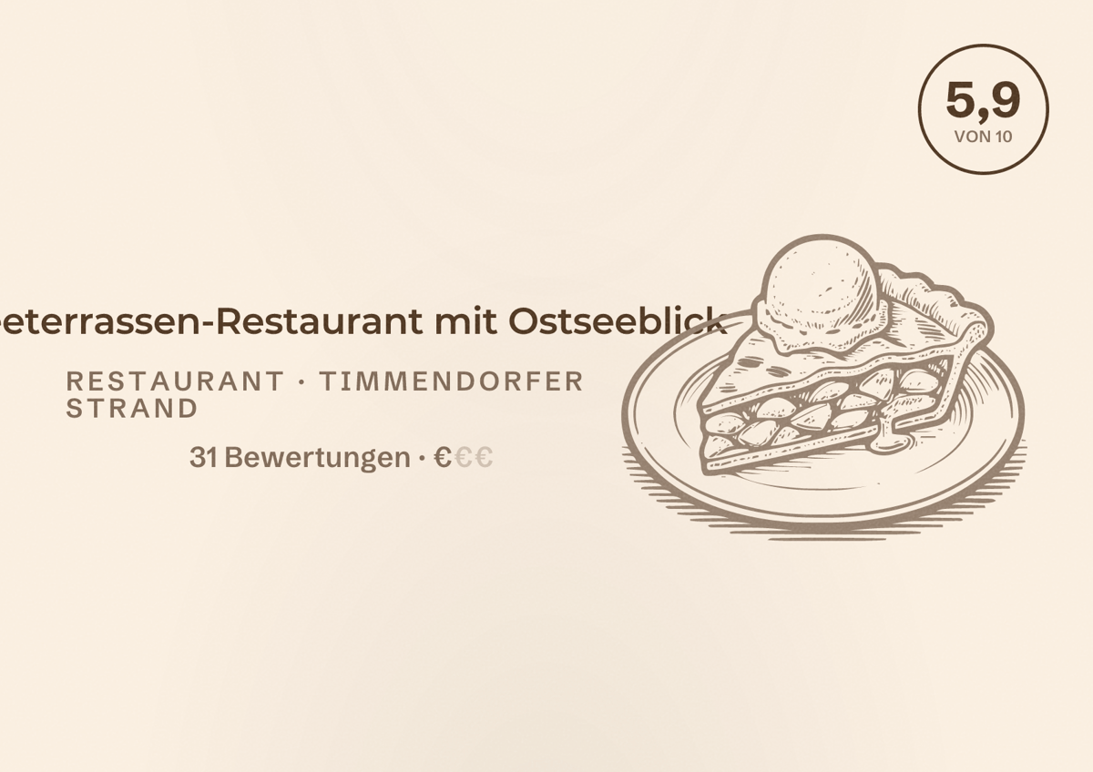 Illustriertes Poster von Seeterrassen-Restaurant mit Ostseeblick, Restaurant in Timmendorfer Strand: Bewertung 5,9 von 10 aus 31 Bewertungen, Preisniveau €